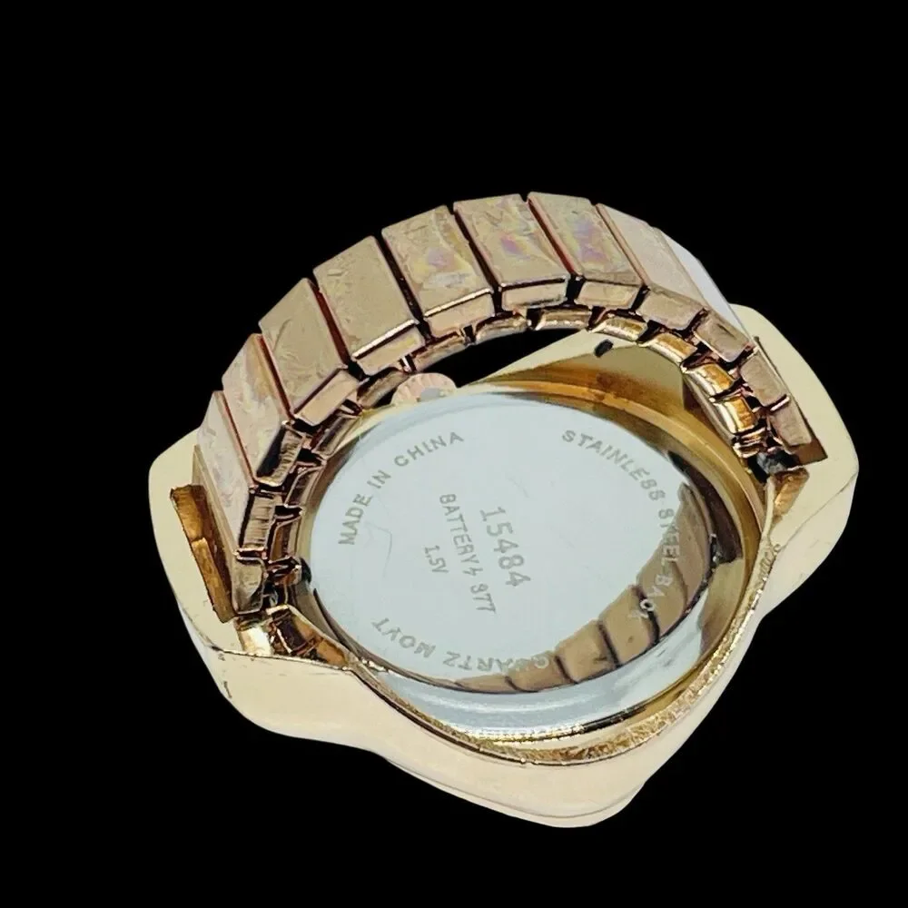 Ring Watch Rose Gold Heart Design With Crystals New